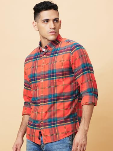 Being Human Amber Coloured Men Shirts (Size: M)-BHMLS24543-AMBER