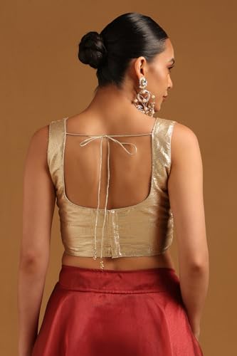Soch Womens Gold Art Silk Sleeveless Blouse with Sequins