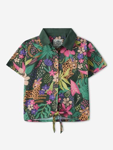 The Souled Store Rainforest Girls Short Sleeves Collared Neck Button Front Green All Over Printed Cotton Shirts (2-8 Yrs)