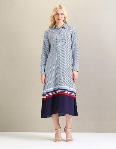 U.S. POLO ASSN. women's Viscose Shirt Midi Casual Dress (UWSS24DRS126_Blue