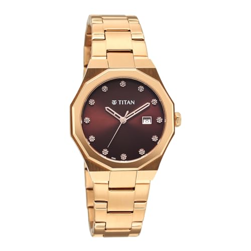 Titan Ladies Purple Radiance with Brown Dial Rose Gold Metal Strap Watch for Women - 95376WM01