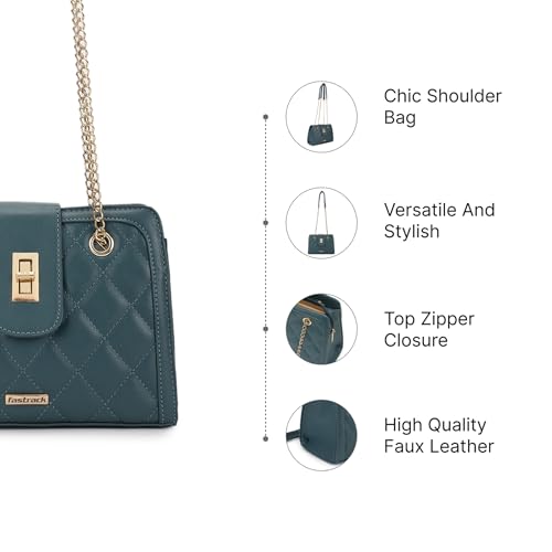 Fastrack Quilted Shoulder Bag | Faux-Leather Women's Handbag | Adjustable Strap with Flap Lock & Gold Hardware