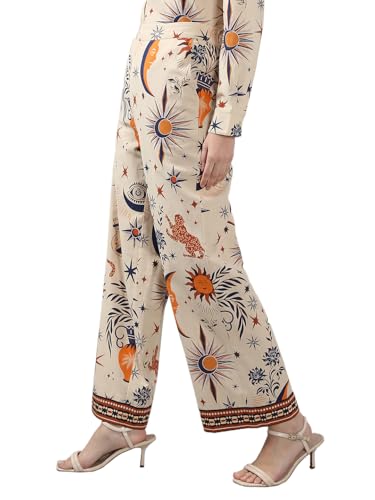 VERO MODA Women's Straight Fit High-Rise Beige Pants