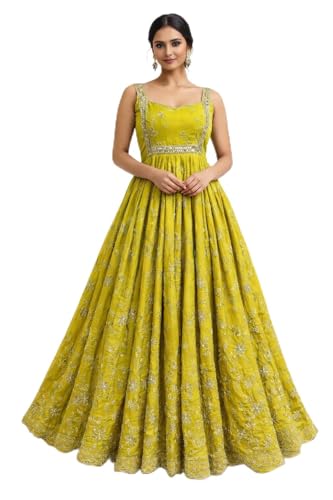 Pistachio Green Anarkali Gown with Embroidered Elegance and Festive Royal Heritage Charm for Celebrations, Traditional Indian Ethnic (in, Alpha, M, Regular)