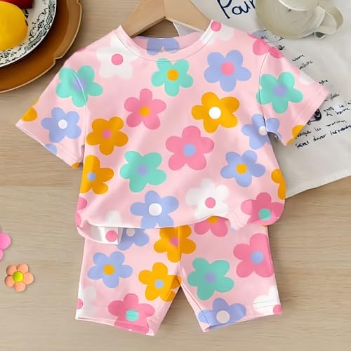 4YOU Dresses Beautiful Cotton Blend Fabric with Beautiful Print Tshirt and Half Pant For Girls
