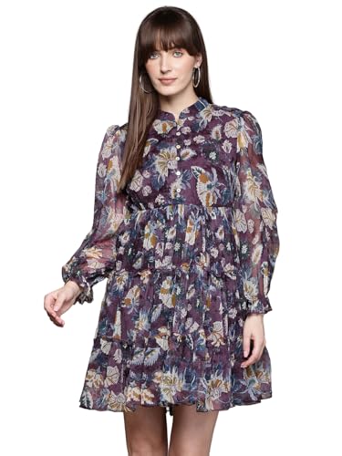 Label RITU KUMAR Burgundy Brigetta Mandarin Collar Short Dress