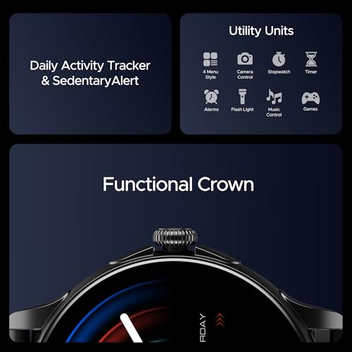 boAt Lunar Oasis w/TBT Navigation, QR Tray, Watch Face Studio, Bluetooth Calling, Emergency SOS 1.43" (3.6 cm) AMOLED Display Fitness Smart Watch for Men & Women(Steel Black)