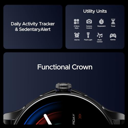 boAt Newly Launched Lunar Oasis w/ 1.43” AMOLED Display, Turn-by-Turn Navigation, Dynamic User Interface, QR Tray, Watch Face Studio, BT Calling, Emergency SOS Smart Watch for Men & Women(Steel Black)