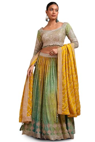 Soch Womens Green Viscose Bandhani Print Lehenga Choli With Zari