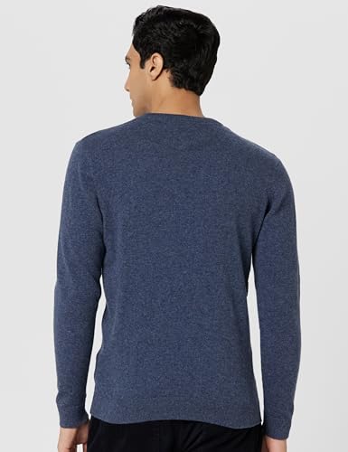 Men Navy Patterned Crew Neck Sweater