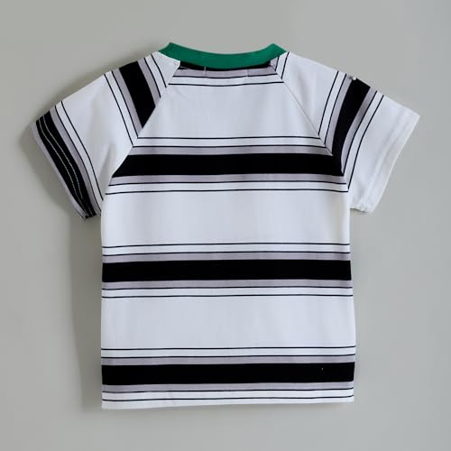 Hopscotch Boys Short Sleeves Stripes Print White Short Set For Ages (12-18 Months)