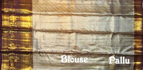 VFCollections Women's Traditional Handloom Kanchipuram Silk Pure Pattu Sarees | Rich Zari Woven Design | Unstitched Blouse (VFC483-3)