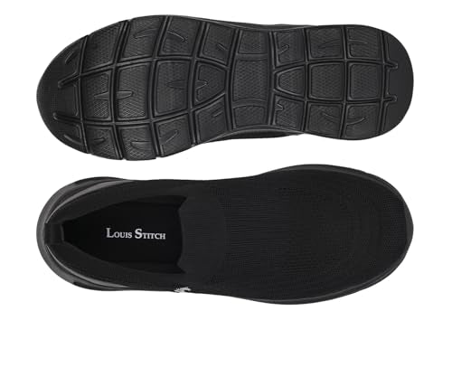 LOUIS STITCH Men’s Egyptian Black Lightweight Athleisure Sport Shoes | Ultra Cushioned Sole | Slip-On Sneaker and Athleisure Wear | Perfect for Casual, Gym & Travel Wear | LS-at-FK-JB | UK-9