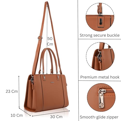 BAGNINE Handbag for Women - Brown | Structured Top Handle Satchel | Removable Strap | Smooth Zipper Closure | Elegant Carry Purse for Office, Work, Travel, Shopping & Daily Use