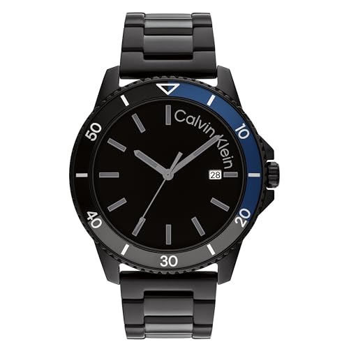 Calvin Klein Aqueous Qtz Basic Calendar Black Round Dial Men's Watch|Stainless Steel Material|Multi Color Band - 25200382
