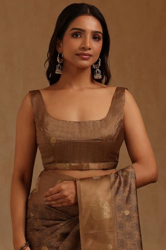 Soch Womens Olive Tussar Floral Woven Design Saree With Zari