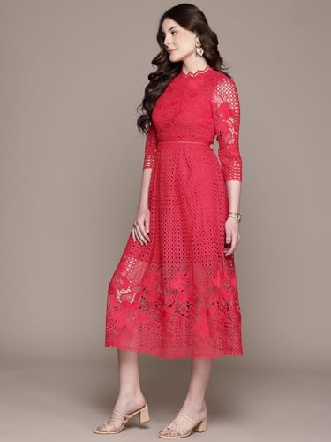 Label RITU KUMAR Red Marin Round Neck Long Dress