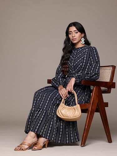 Ritu Kumar Round Neck Full Sleeves Long Dress Blue