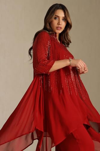 Soch Womens Red Georgette Co-Ord Set With Cutdana