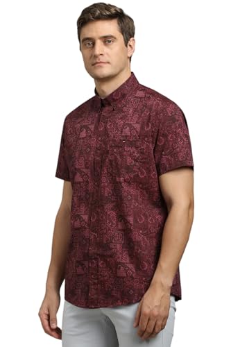 Louis Philippe Men Maroon Slim Fit Print Half Sleeves Casual Shirt