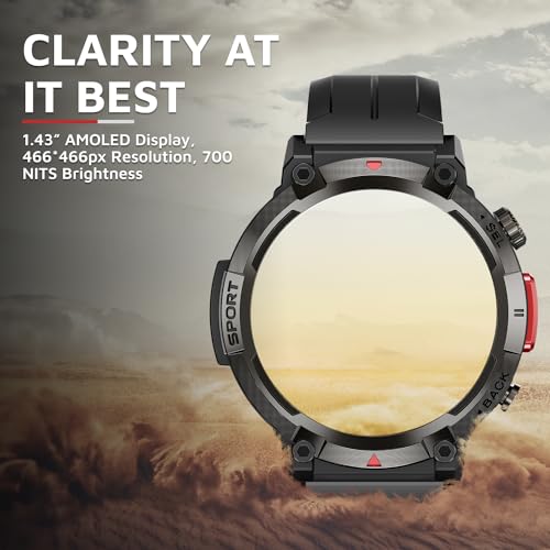 Cult Ranger XR1-1.43" AMOLED Display,Outdoor Rugged Smartwatch for Men, Bluetooth Calling, 8 Days Battery, Continous Heart Rate,100+ Sports Mode, Live Cricket Score, Built-in Flashlight, Free Strap