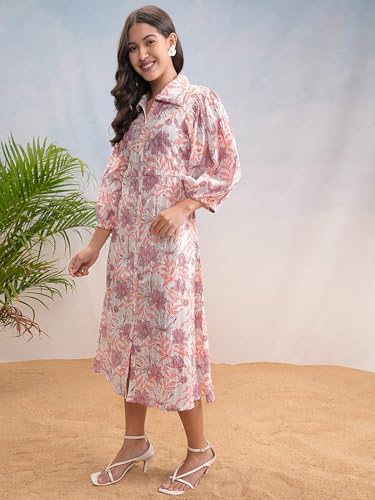 Vishudh Women 3/4 Sleeve Collared Neck Dress VPa1000208 Multicolor 2XL