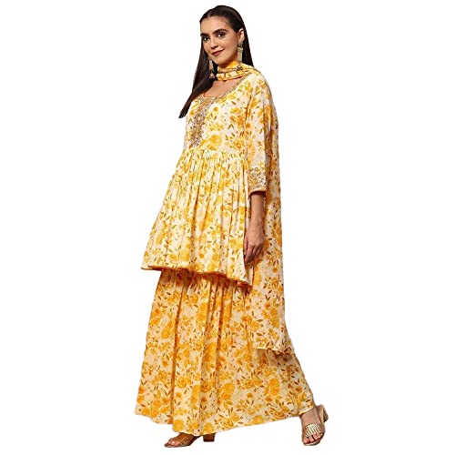 BIBA WOMEN PRINTED RELAXED SALWAR KURTA DUPATTA(SKD7818_YELLOW_40)