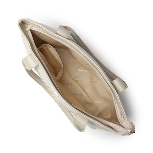 Fastrack Croco Crush Tote | White Faux-Leather Women's Handbag | Textured Croco Design with Gold Hardware | Double Handles, Zipper Closure & Organised Storage