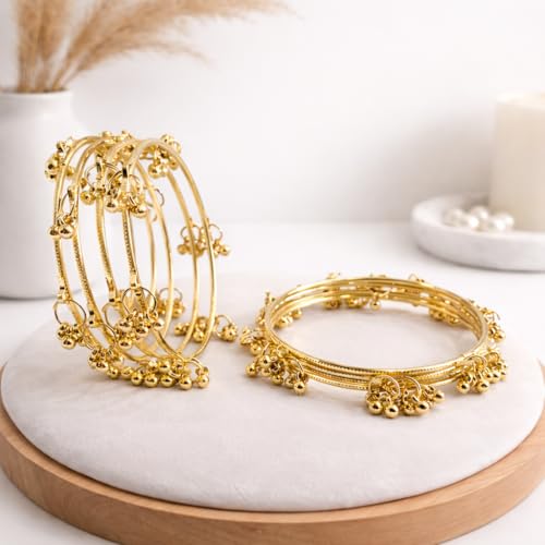 STREE STORE Gold Plated Kashmiri Bangles Bangle Set for Women & Girls | Western Style Ghungroo Design Gold Tone Bangles | Set of 8 (2.6)