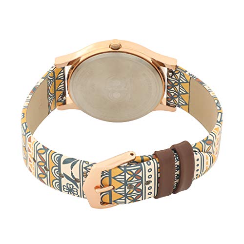 TEAL BY CHUMBAK Round Dial Analog Watch for Women,Aztec Collection, Printed Vegan Leather Strap,Gifts for Women/Girls/Ladies,Stylish Fashion Watch for Casual/Work - Multi