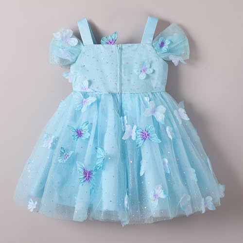 Hopscotch Girls Blue Short Sleeves 3D Butterfly Applique Party Dress for Age (4-5 Years)