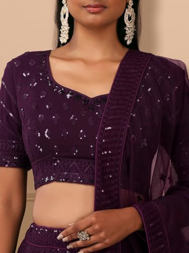 Zeel Clothing Womens Georgette Lehenga Choli Semi-Stitched Purple Free Size