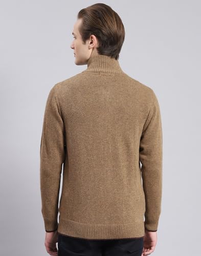 Monte Carlo Mens Woolen Blend Solid Sweater (1230124Zp-1653-46, Mid Browm, 3XL)
