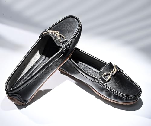 LOUIS STITCH Women's Black Premium Slip-On Loafers with Buckle | Elegant Solid Slip-On Comfort Shoes for Casual and Formal Wear | Slip-On Loafer Shoes for Women | LSLD-BLR-HS02 | UK-5