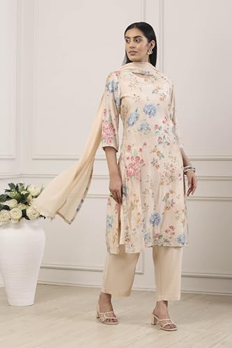 Biba Women Beige Viscose Blend Straight Suit Set_34