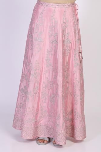 Aurelia Women's Pink Sequins Flared Top with Skirt and Dupatta Set - (AD10765-E609132-XL)