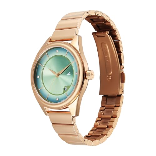 Fastrack Style up 5 Quartz Green Round Dial Girl's Watch | Stainless Steel Strap Material | Watches for Girls Analog - 6215WM02