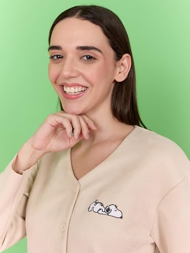 Sweet Dreams Women's Polyester Cartoon Pajama Set Pack of 2 (OCW-4268 Light Cream_XL)