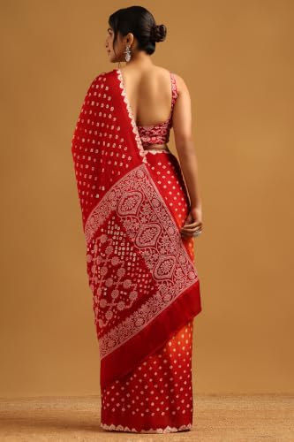 Soch Womens Orange Modal Silk Bandhani Print Saree