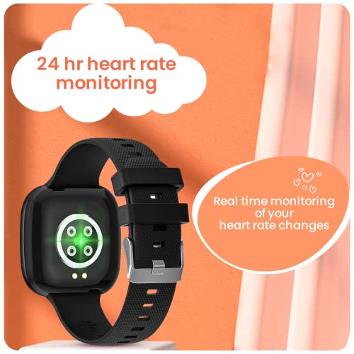 Turet Gravel Smartwatch for Kids - Aluminium Body, HD Screen, in-Built Games, Motion Mode, IP68 Waterproof, Activity Tracker, Multiple Dials, Heart Rate, SpO2 & Sleep Monitoring (Black)