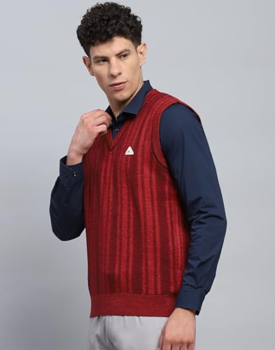 Monte Carlo Mens Self Design Maroon V Neck Sleeveless Sweater (1243212SL-2-38)