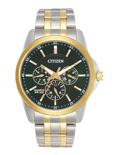 Citizen Stainless Steel Analog Quartz Multifuction Men's Black Dial Watch - AG8348-56X, Band Color-Two-Tone