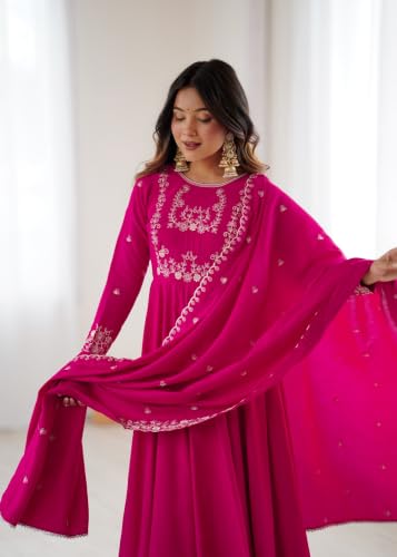 Leeli Peeri Designer Women's Chanderi Silk Embroidery Anarkali Kurta Set With Dupatta
