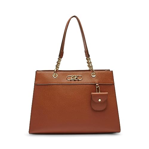 Anne Klein Tote with AK Bevel Logo, Chestnut, Chestnut, One Size