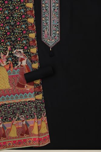 Soch Womens Black Vatican Silk Embroidered Unstitched Dress Material With Thread Work