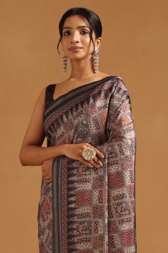 Soch Womens Grey Art Silk Ethnic Motifs Saree