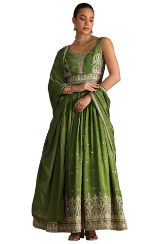 Soch Women's Viscose Blend Floor Length Gown (OWS5CD21813_Green