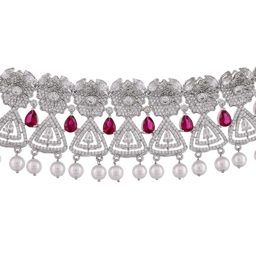 VOYLLA Cz Elegance Gems Adorned Choker Necklace Set For Women|Womens Jewellery Set|Gift For Women|Womens Gift|Gift For Her|