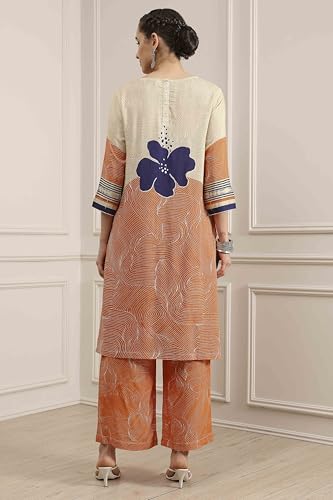Biba Women Orange Viscose Rayon Straight Printed Fusion Set_38