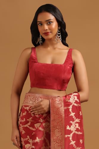 Soch Womens Onion Pink Crepe Botanical Zari Woven Saree